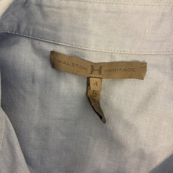 Halston Heritage Shirt Dress 4 Light Blue Oversized Pleat Detail Button Front - Picture 12 of 12